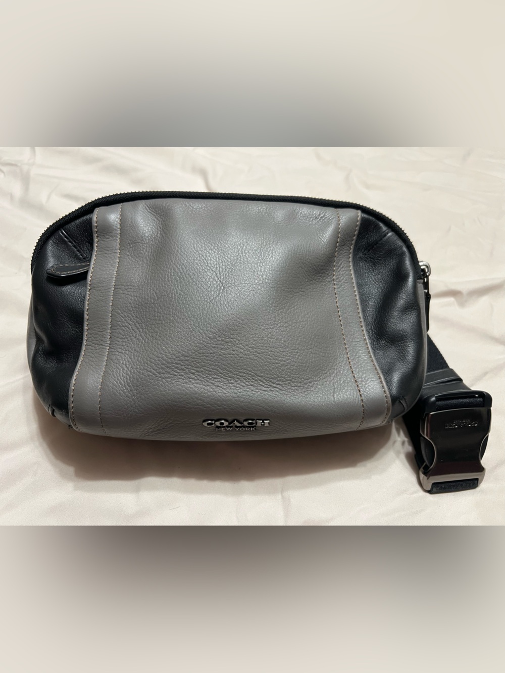 Coach Two-Tone Black and Gray Leather Belt Bag